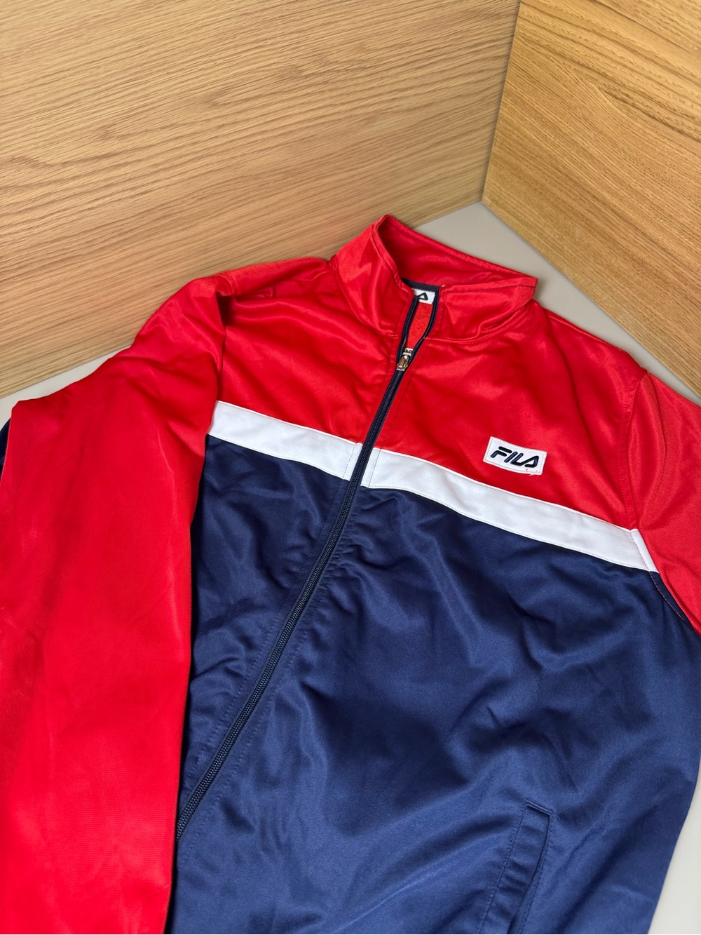 Fila Red and Navy Colorblock Track Jacket with White Trim - Vintage Style 🏃